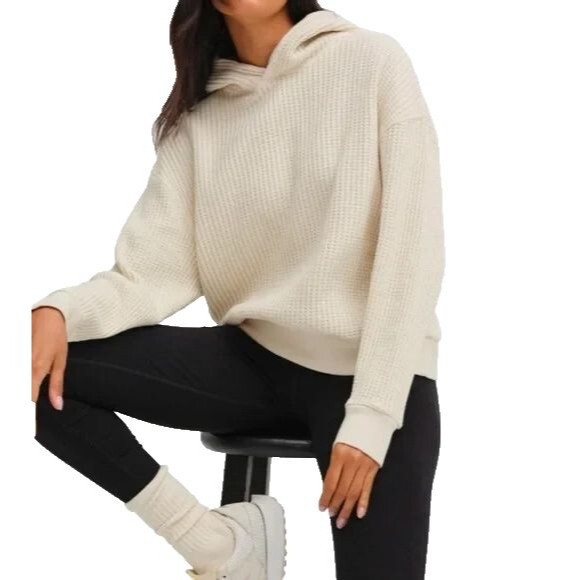 Mate the Label Organic Cotton Waffle Knit Relaxed Hoodie Sweatshirt BONE NWT XS - Picture 3 of 7